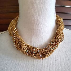 NWT Traci Lynn Fierce Necklace Multi-Strand Gold Tone Rhinestone Chain Link